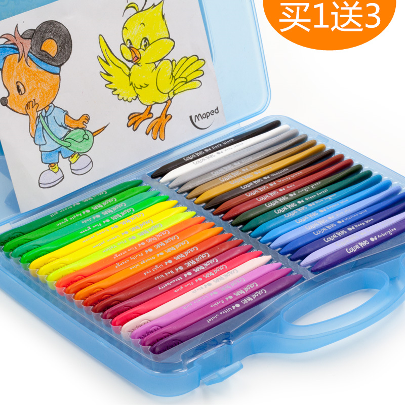 Maped24 36 48 color plastic crayon set Infant children drawing graffiti pen washable cartoon cute art crayon Primary school students non-stick hand safety triangle pen crayon box