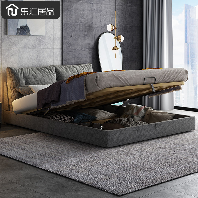 Cloth bed simple modern master bedroom 1 8 m double bed 1 5 m Nordic high Box storage light luxury soft bag wedding bed
