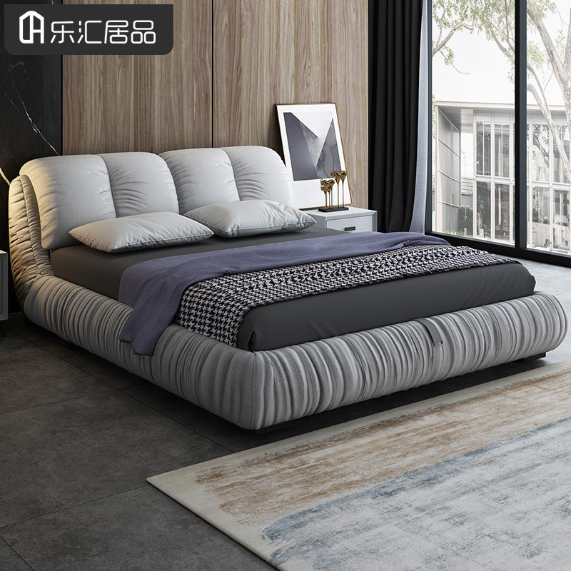 Nordic fabric double bed simple modern master bedroom tatami soft wrapped wedding bed ins wind net red 1.8 meters large bed