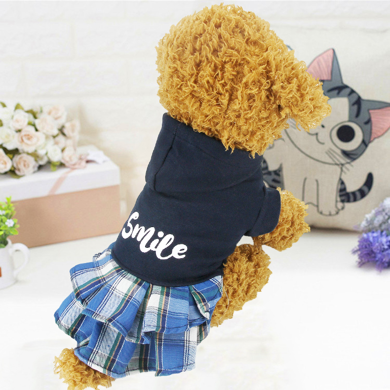 Váy chó công chúa thú cưng váy kẻ sọc Teddy gấu quần áo trùm đầu cún con chó con quần áo mùa thu và mùa đông - Quần áo & phụ kiện thú cưng phu kien cho meo