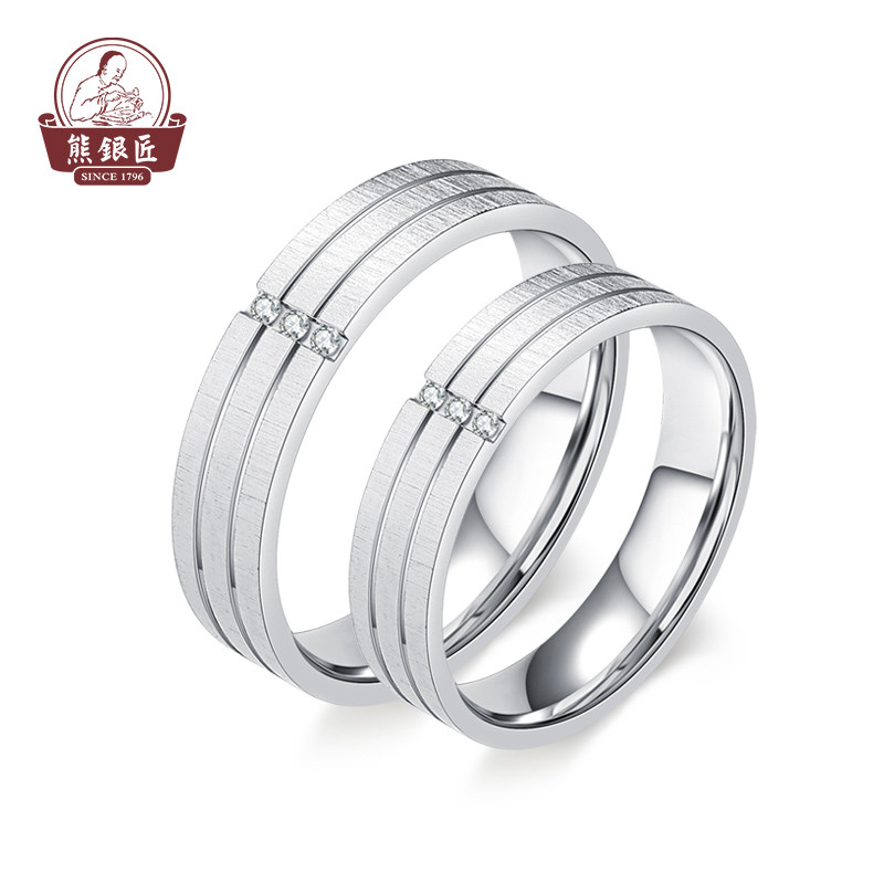 Bear Silversmith 925 Silver Ring Couple Free Lettering Personality Inlaid Artificial Zircon Ring 7 New Year's Eve ring