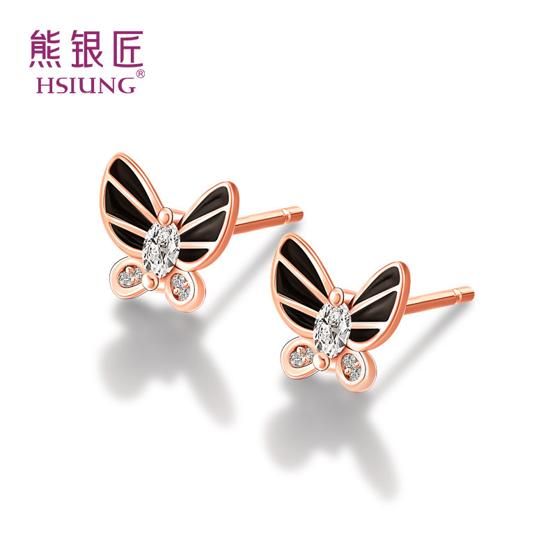 Bear silversmith butterfly silver needle female ear needle simple and small 2020 new temperament Korean net red earrings
