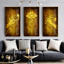 2021 New Chinese style entrance decorative painting Corridor aisle Zen vertical hanging painting Buddha hand lotus triptych mural