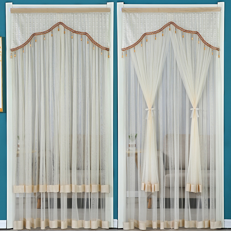 Warm love new perforated lace door curtain summer anti-mosquito curtain home Velcro partition curtain half curtain four seasons universal
