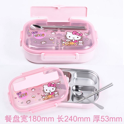 Hello Kitty, посуда для кормления, комплект из нержавеющей стали, палочки для еды, ложка, обеденная тарелка, 3 предмета
