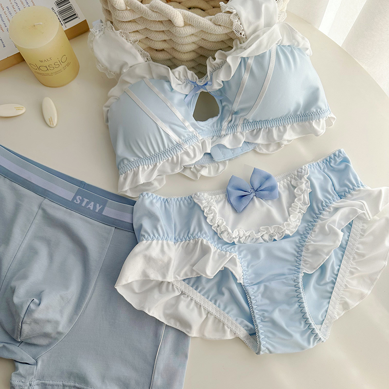 [Couple Style] Couple Underwear Three-Piece Set, One for Men and One for Women, Japanese Cute Girl Bra, Wireless Underwear