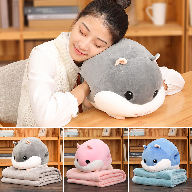 Nap Primary School Office pillow pillow with blanket 2 in lunch Hurry Cartoon Hawk Doll on the pillow