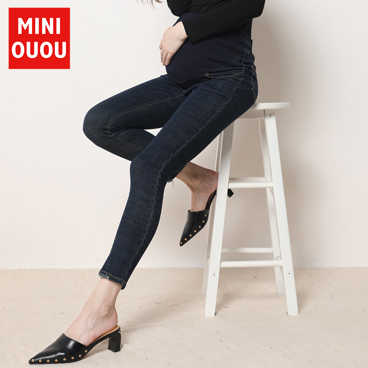 Maternity jeans Spring and autumn wear high elastic fleece winter casual pants Fashion trend mom belly pants straight pants