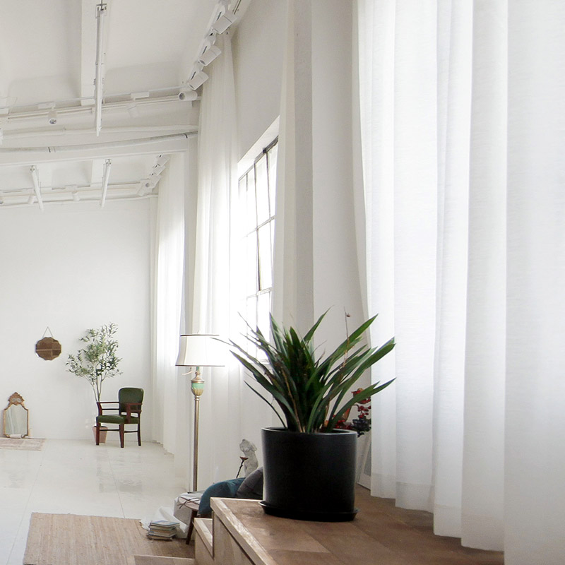 Open solid color atmospheric vertical striped curtain gauze custom living room bedroom bay window American gauze finished texture yarn