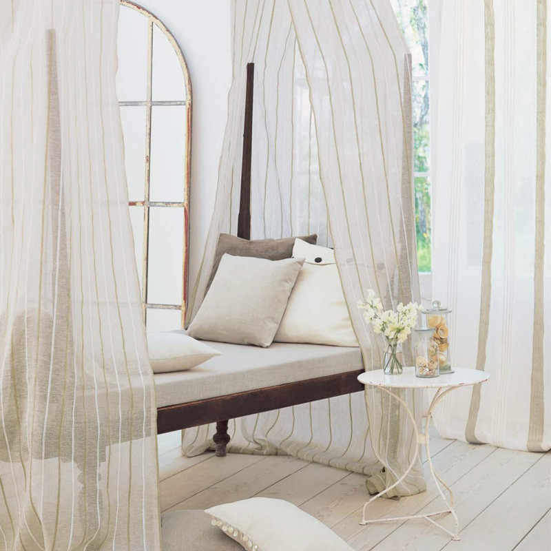 Japanese-style pure linen curtain without printed original striped living room bedroom tatami greenhouse customized curtain linen linen