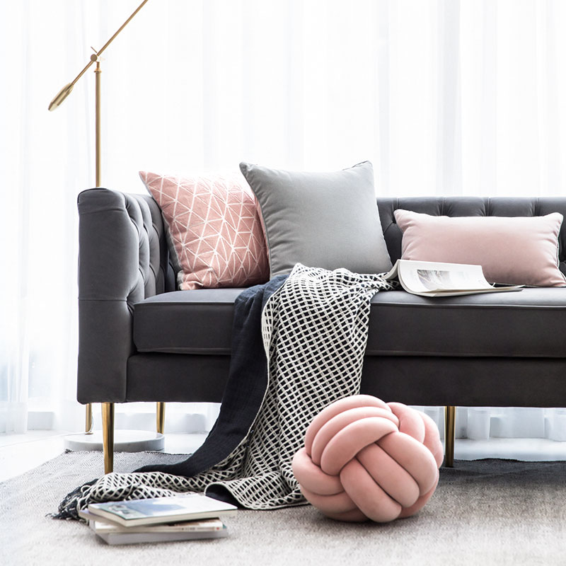 Net red cup button knitton pink ball pillow in Northern European wool embroidery geometric creative cushion sleeve morning dew