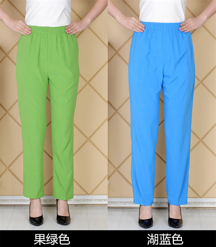 Mùa hè phần mỏng quần mẹ cao eo thẳng quần cotton lụa quần trung niên kích thước lớn lỏng eo chặt chẽ quần âu quần jean baggy nữ