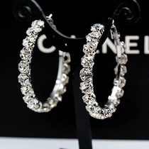European and American exaggerated big circle earrings Super Flash rhinestone rings earrings earrings Korean short hair temperament simple earrings earrings
