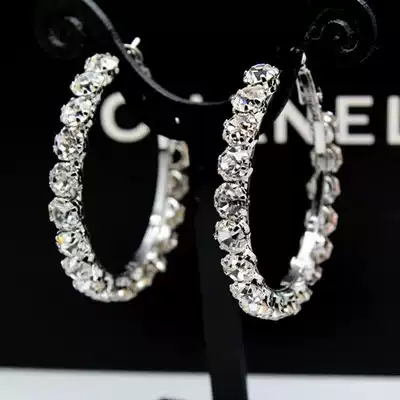 European and American exaggerated big circle earrings Super Flash Rhinestone ring ear needle Korean version of short hair temperament simple earring ear ring