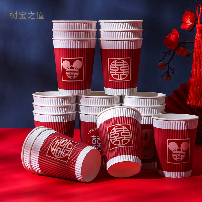 Corrugated Paper Cup Wedding Banquet Wine Red Disposable Cups Thickened Festive Wedding Toast Tea Cup Wedding Wedding Wedding items Great All