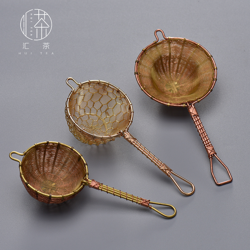 Wire Tea Day Style Hand Woven Copper Tea Leak Filter Tea Machine With Handle Filter Mesh Funnel Tea Septer Metal Stainless Steel Tea Set