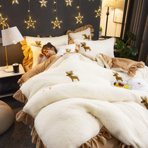 Thickened lamb velvet coral fleece double-sided padded flannel four-piece bedding quilt cover Falai winter sheets