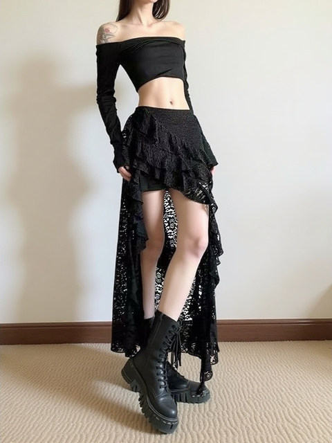 Plus-Size French-Style Spicy Girl Irregular Lace Patchwork Skirt, New High-Waisted Design with Ribbon Short Skirt