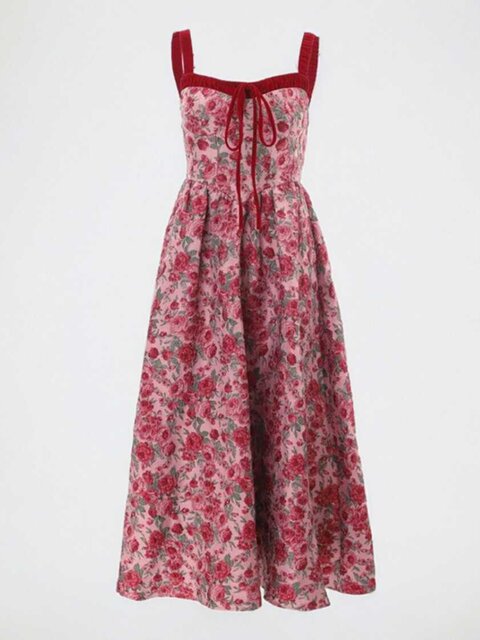 Slightly Plus-Size French Retro Floral Strapless Dress for Women, New Summer Style, High-End, Slim-Fitting, Long Dress