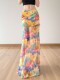 Plus-Size Dopamine-Style Summer Oil Painting Style Gradient Mesh Skirt for Women, Romantic Vacation Beach Long Skirt