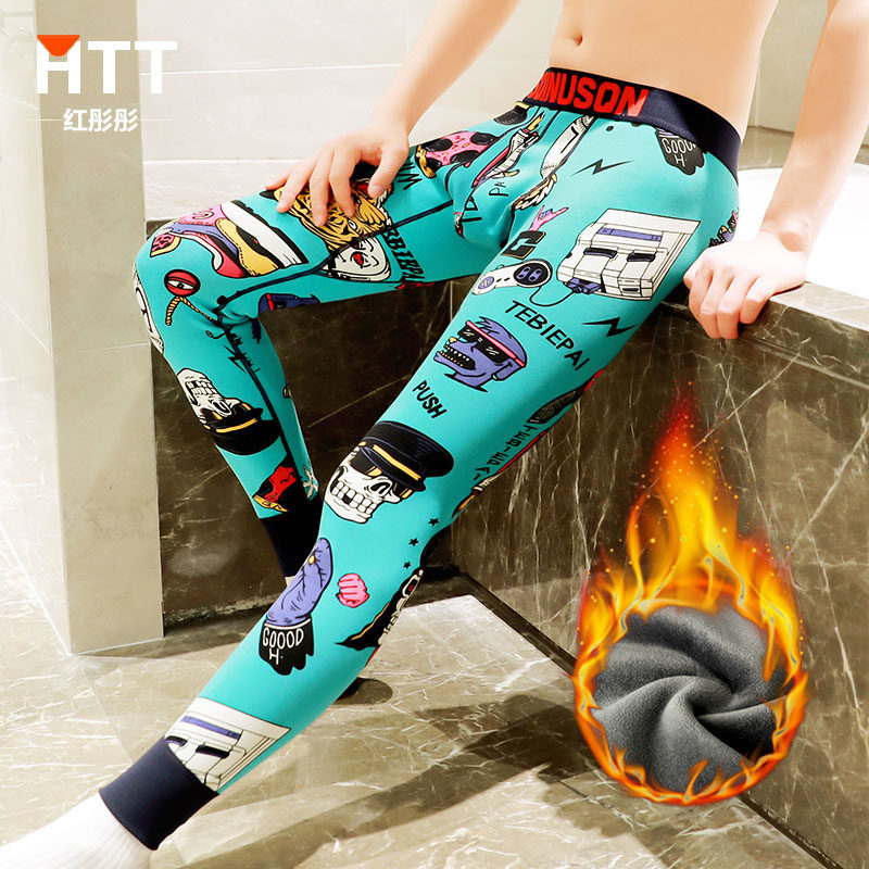 Personality Plus Suede Thickened Warm Pants Men Trend Cotton Pants Young Men Sanitary Pants Winter Tight students Nets pants