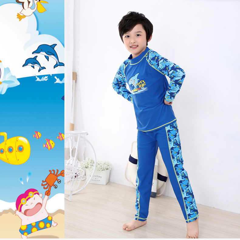 Đồ bơi trẻ em nam chia đôi kem chống nắng đồ bơi nam lớn trai dài tay quần dài mùa xuân lướt sóng đồ bơi học sinh - Bộ đồ bơi của Kid đồ nàng tiên cá cho be gái