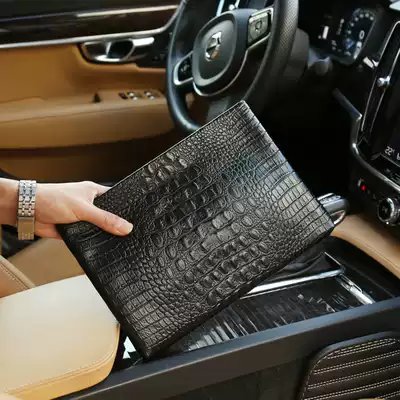 Hong Kong IT new men's leather crocodile pattern clutch soft leather handbag business large capacity wild envelope bag
