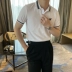 Cơ giới nam Hàn Quốc Mùa hè Áo thun mới Đàn ông Retro Tương phản Thêu POLO Áo sơ mi hợp thời trang Slim Body Top - Polo