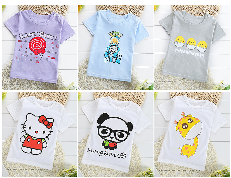 Mùa hè quần áo trẻ em mới bé trai và bé gái Áo thun cotton ngắn tay cho bé gái nửa bé gái nửa tay từ bi trắng áo phông sexy cho bé 