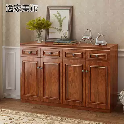 Chinese shoe cabinet solid wood strip modern simple foyer cabinet American large-capacity shoe cabinet entrance cabinet open door storage cabinet