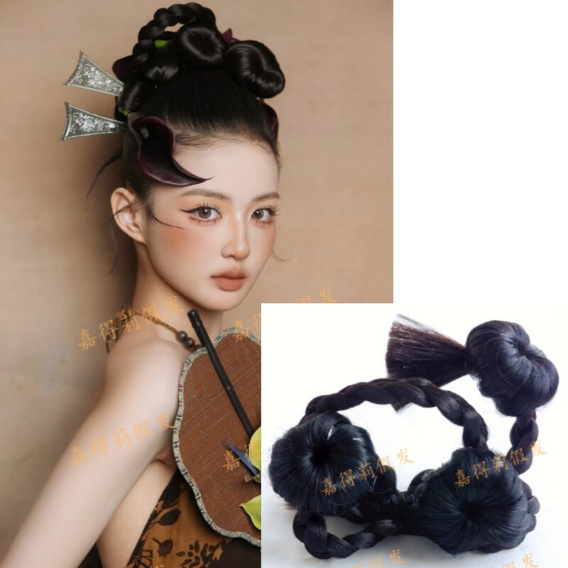 Bow-Knot Women's Wig with Double Buns for Photography, Braided Wig, Cute Influencer Hairpiece to Attract Followers Bow-Knot Women's Wig with Double Buns for Photography, Braided Wig, Cute Influencer Hairpiece to Attract Followers