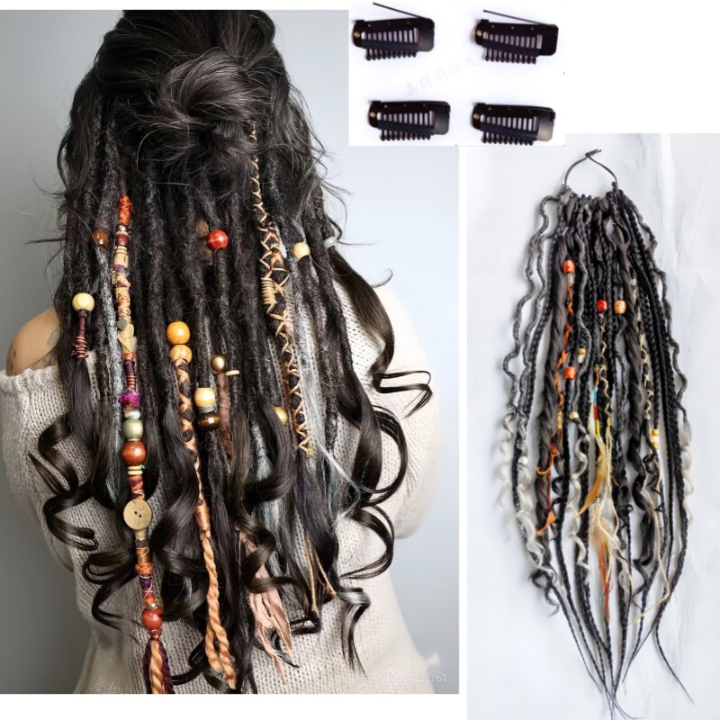 Crochet Wig Dreadlocks Colorful Boxing Braids African Crochet Hair Metal Rock Concert Hair Accessories Double Ponytail