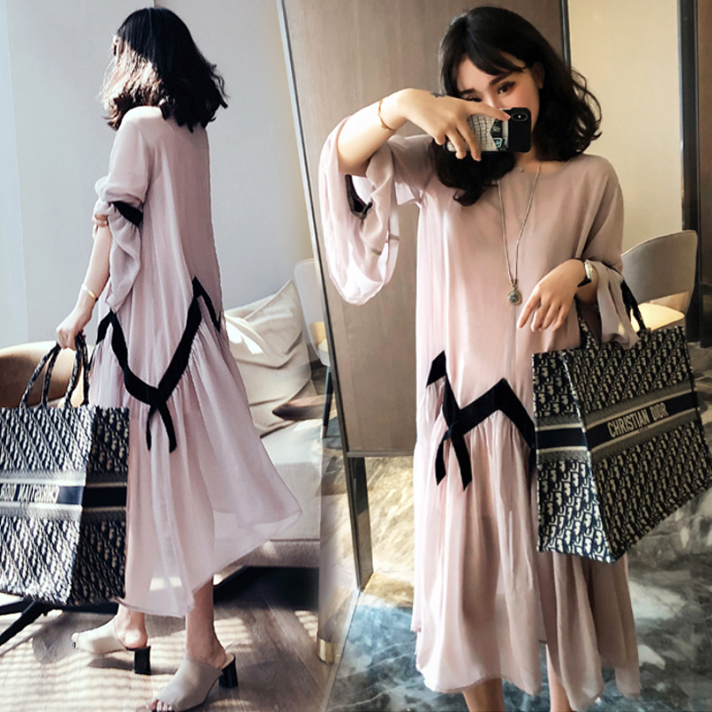Online Red Pregnant Woman Spring Clothing Suit Fashion Spring Autumn Season New Snow-spinning Summer Dress Mid-Pregnant Woman Foreign Dress