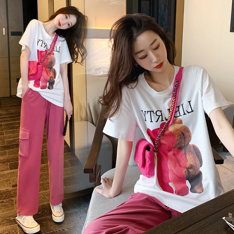 Pregnancy Maternity Dress Summer Suit Out of fashion Loose Pure Cotton Blouse T-Shirt Mesh Red Foreign Palate Short Sleeve Pregnant Women Summer Clothes