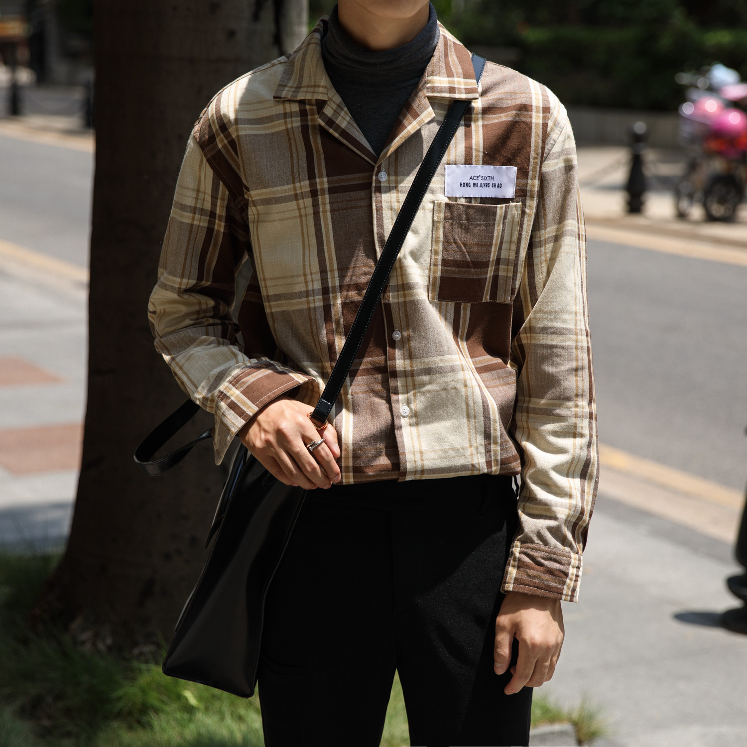 大赖自制2017秋季新款格子衬衫长袖男韩版休闲寸衫睡领衣帅气衬衣