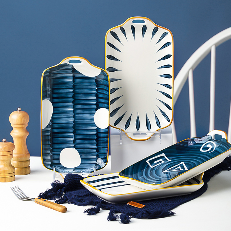 Japanese dinner plate creative net red plate fish plate home new steamed fish plate rectangular binaural large sushi