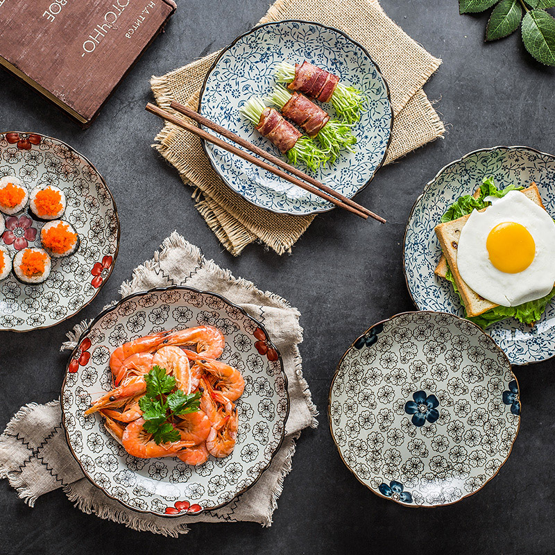 Japanese jingdezhen ceramic tableware under the glaze color creative dish dish dish FanPan disc plate ceramic plate