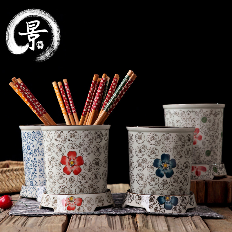 Ceramic tube under the glaze color chopsticks box Japanese chopsticks chopsticks box under the big drum jingdezhen glaze color creative chopsticks cage