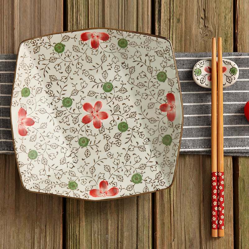 Japanese and wind 8 inch ceramic square plate under the glaze color creative dishes about nine tray of fruit plates tableware