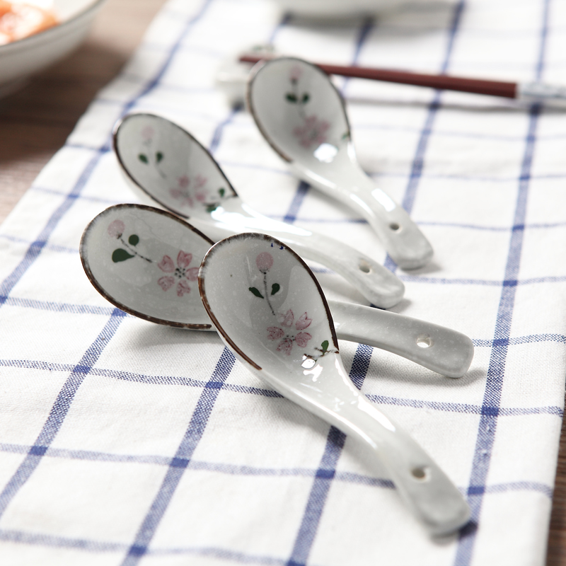 Jingdezhen Japanese the wind and snow under glaze color porcelain spoon, spoon, hand - made cherry blossom put glaze high temperature small spoon