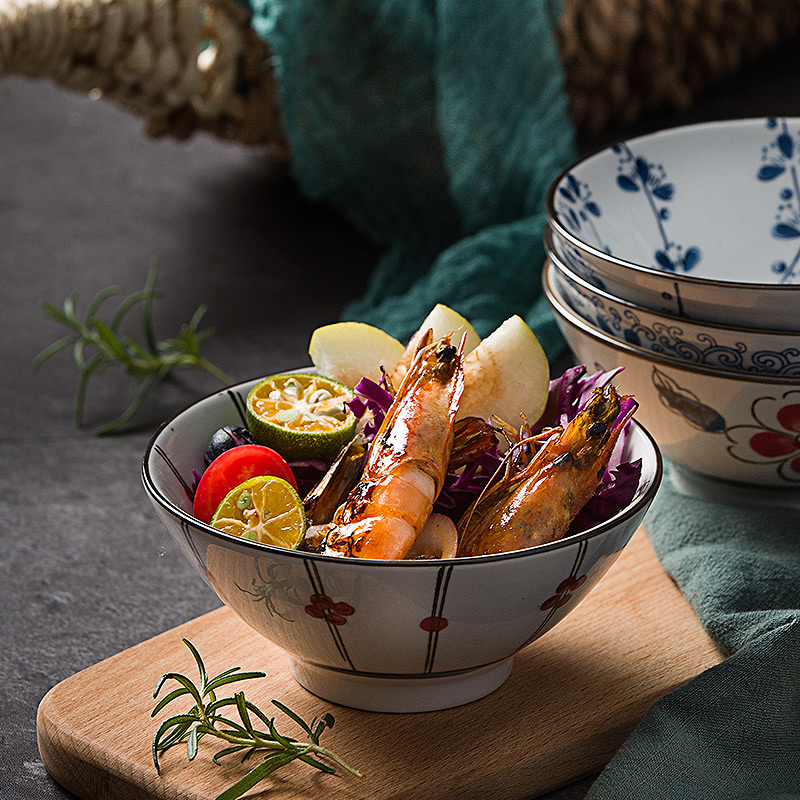 Japanese under glaze color porcelain household rainbow such use 7.5 inches pull rainbow such as bowl bowl of bowls hat to bowl of soup bowl noodles horn