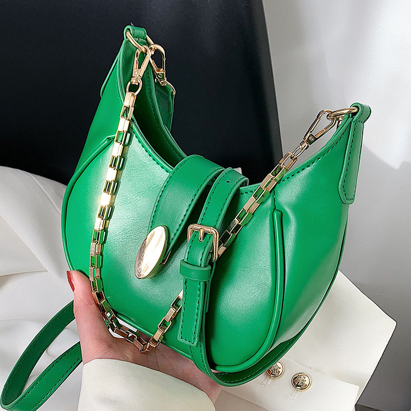 Green Pack Package Woman Package 2022 Spring Summer New Brief Pure Color Retro Inclined Satchel Saddle Bag Fashion Casual Single Shoulder Bag