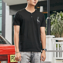 Silk light cotton round collar opening clasp pure cotton male 2019t shirt male short sleeve embroidered thin summer ice silk business mens clothing