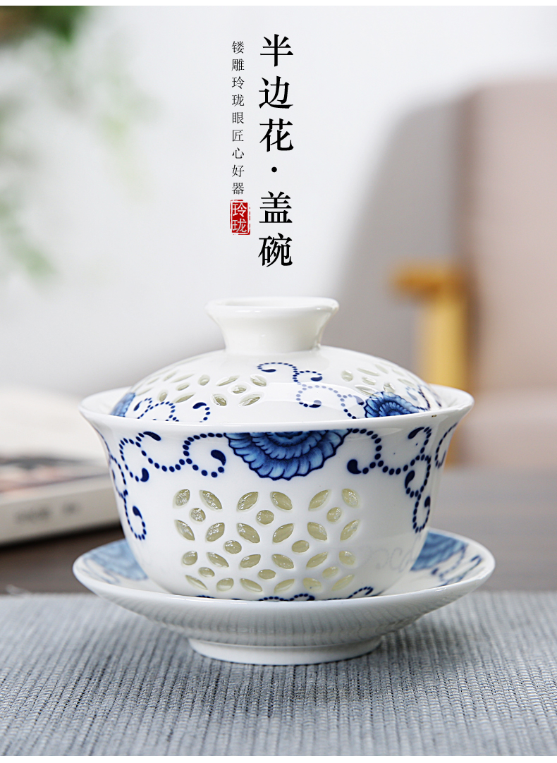 Beauty cabinet household ceramics tureen kung fu tea cups large bowl tea tea exquisite tea three tureen
