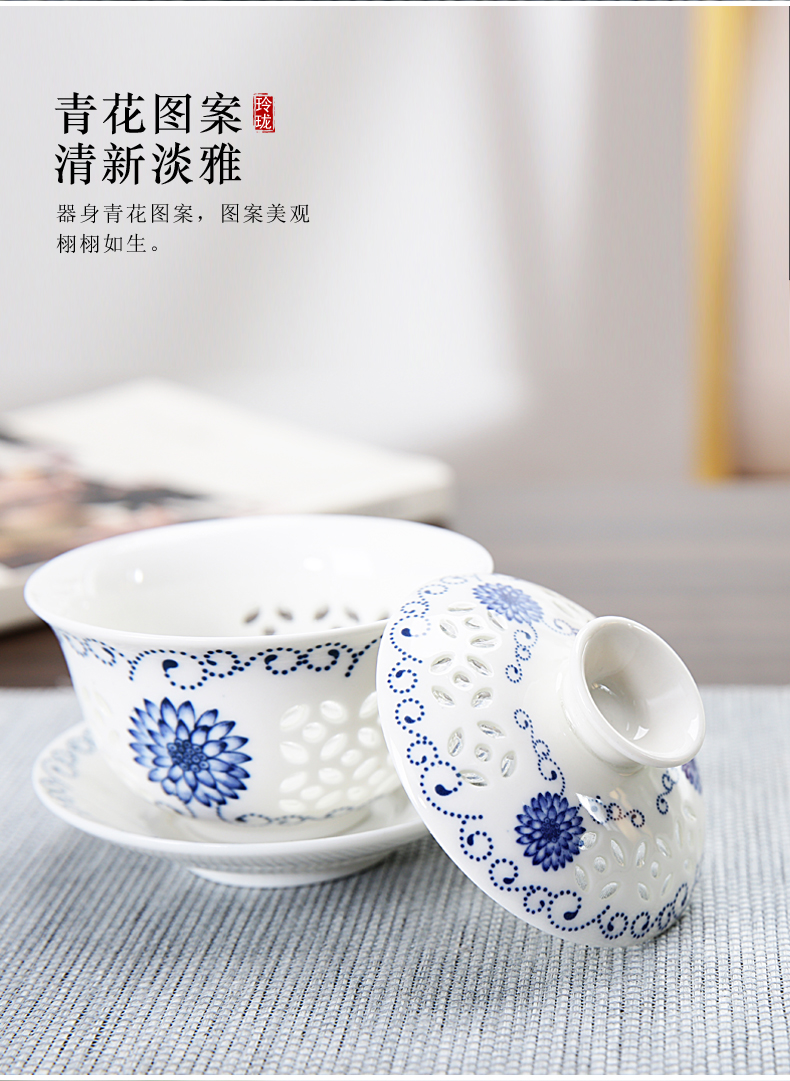 Beauty cabinet household ceramics tureen kung fu tea cups large bowl tea tea exquisite tea three tureen