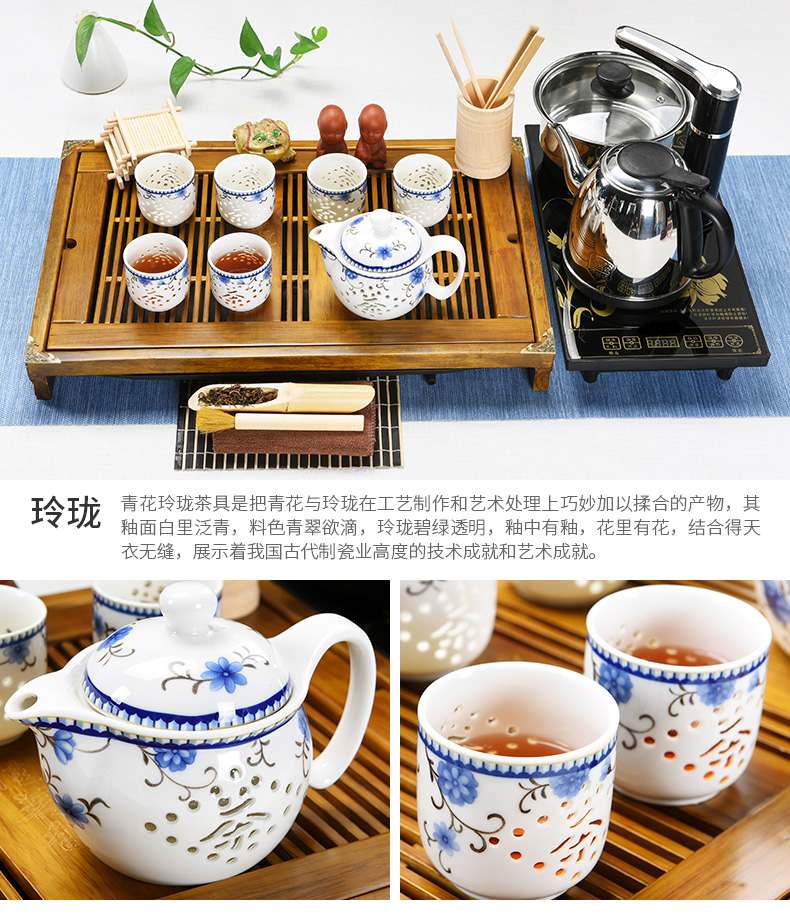 Beauty cabinet kung fu tea set of household solid wood, purple sand pottery and porcelain of a complete set of tea cups contracted ground tea tea tea taking