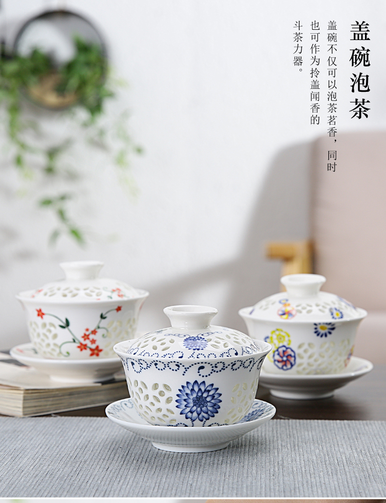 Beauty cabinet household ceramics tureen kung fu tea cups large bowl tea tea exquisite tea three tureen