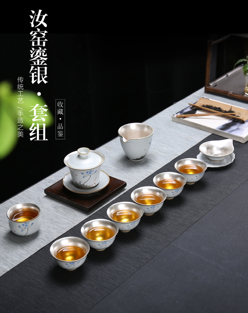 Beauty cabinet coppering. As silver kung fu tea set household ceramics by hand your up tea pot lid bowl silver cup gift pack