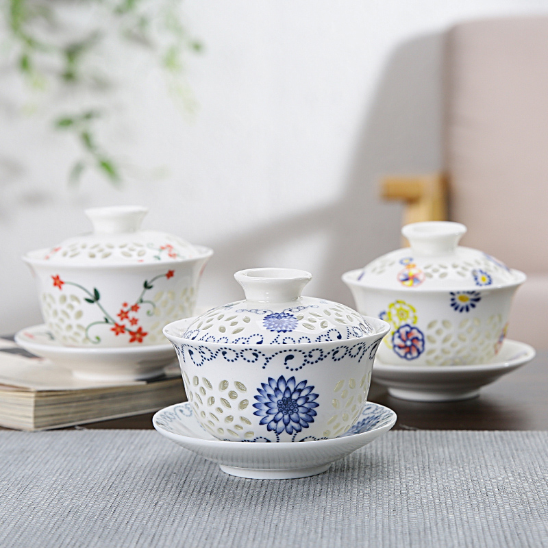 Beauty cabinet household ceramics tureen kung fu tea cups large bowl tea tea exquisite tea three tureen