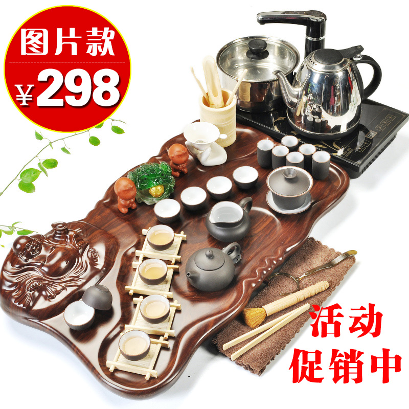 Beauty cabinet kung fu purple sand tea set home tea tray of a complete set of four unity induction cooker ceramic cups of tea is the tea taking